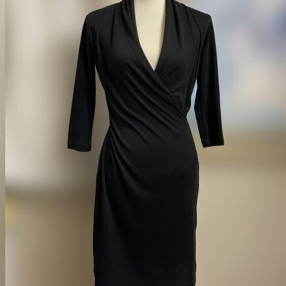 Candy’s Black Wrap Dress w/Cinched Waist and 3/4 Sleeves (Size: Medium) - Picture 1 of 13